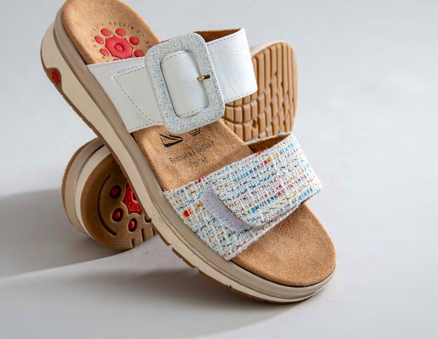 White Relife slide sandal with a buckle strap